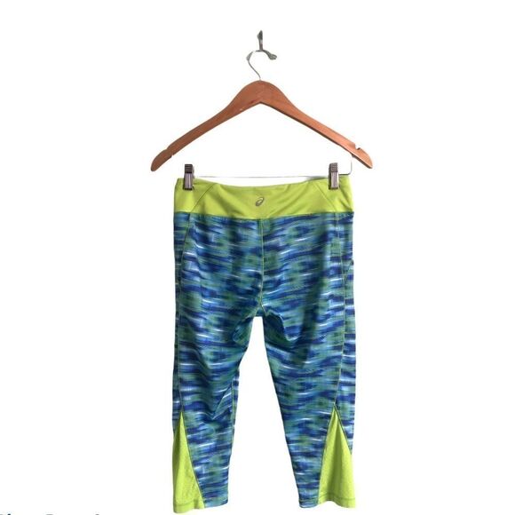 ASICS Blue & Green Cropped Leggings S - Picture 2 of 4
